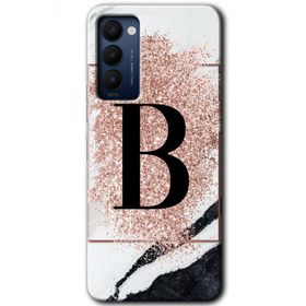 Tecno Camon 18T Pembe Mermer Desenli B Harfi Baskılı Uyumlu Silikon Kılıf