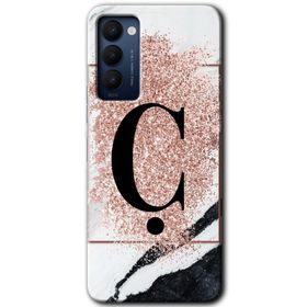 Tecno Camon 18T Pembe Mermer Desenli C Harfi Baskılı Uyumlu Silikon Kılıf