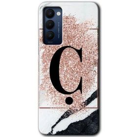 Tecno Camon 18T Pembe Mermer Desenli C Harfi Baskılı Uyumlu Silikon Kılıf