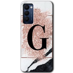 Tecno Camon 18T Pembe Mermer Desenli G Harfi Baskılı Uyumlu Silikon Kılıf