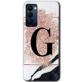 Tecno Camon 18T Pembe Mermer Desenli G Harfi Baskılı Uyumlu Silikon Kılıf
