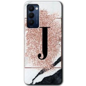 Tecno Camon 18T Pembe Mermer Desenli J Harfi Baskılı Uyumlu Silikon Kılıf