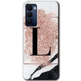 Tecno Camon 18T Pembe Mermer Desenli L Harfi Baskılı Uyumlu Silikon Kılıf