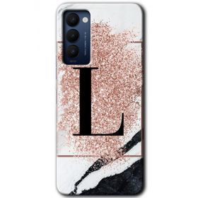 Tecno Camon 18T Pembe Mermer Desenli L Harfi Baskılı Uyumlu Silikon Kılıf