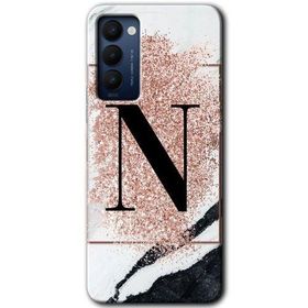 Tecno Camon 18T Pembe Mermer Desenli N Harfi Baskılı Uyumlu Silikon Kılıf