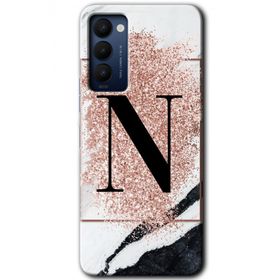 Tecno Camon 18T Pembe Mermer Desenli N Harfi Baskılı Uyumlu Silikon Kılıf