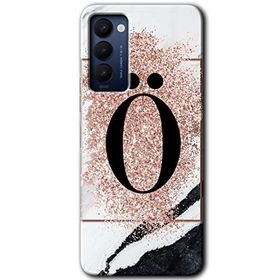 Tecno Camon 18T Pembe Mermer Desenli O Harfi Baskılı Uyumlu Silikon Kılıf