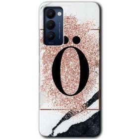 Tecno Camon 18T Pembe Mermer Desenli O Harfi Baskılı Uyumlu Silikon Kılıf