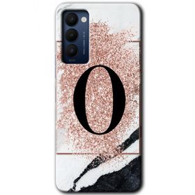 Tecno Camon 18T Pembe Mermer Desenli O Harfi Baskılı Uyumlu Silikon Kılıf