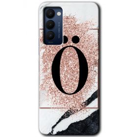 Tecno Camon 18T Pembe Mermer Desenli O Harfi Baskılı Uyumlu Silikon Kılıf