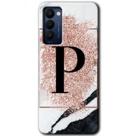 Tecno Camon 18T Pembe Mermer Desenli P Harfi Baskılı Uyumlu Silikon Kılıf