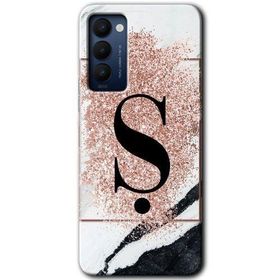 Tecno Camon 18T Pembe Mermer Desenli S Harfi Baskılı Uyumlu Silikon Kılıf