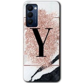 Tecno Camon 18T Pembe Mermer Desenli Y Harfi Baskılı Uyumlu Silikon Kılıf