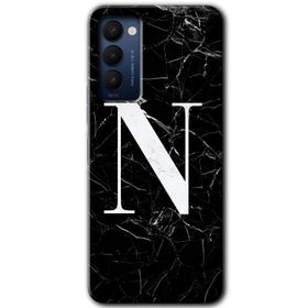 Tecno Camon 18T Siyah Mermer Desenli F Harfi Baskılı Uyumlu Silikon Kılıf