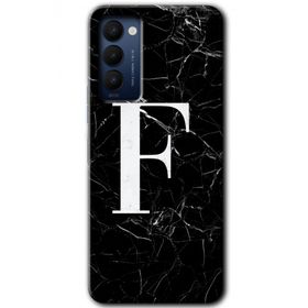 Tecno Camon 18T Siyah Mermer Desenli F Harfi Baskılı Uyumlu Silikon Kılıf
