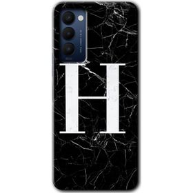 Tecno Camon 18T Siyah Mermer Desenli H Harfi Baskılı Uyumlu Silikon Kılıf
