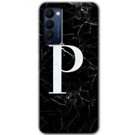 Tecno Camon 18T Siyah Mermer Desenli P Harfi Baskılı Uyumlu Silikon Kılıf