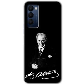 Tecno Camon 18T Siyah Mermer Desenli Y Harfi Baskılı Uyumlu Silikon Kılıf