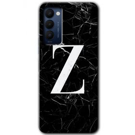 Tecno Camon 18T Siyah Mermer Desenli Z Harfi Baskılı Uyumlu Silikon Kılıf