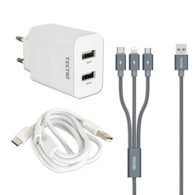 Tecno Pova 3 Çift Çıkışlı Hızlı Şarj Aleti ve Şarj Kablosu