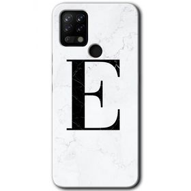 Tecno Pova Beyaz Mermer Desenli E Harfi Baskılı Uyumlu Silikon Kılıf