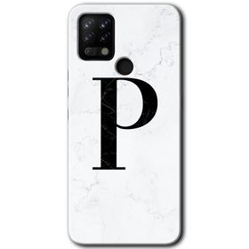 Tecno Pova Beyaz Mermer Desenli P Harfi Baskılı Uyumlu Silikon Kılıf