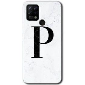 Tecno Pova Beyaz Mermer Desenli P Harfi Baskılı Uyumlu Silikon Kılıf