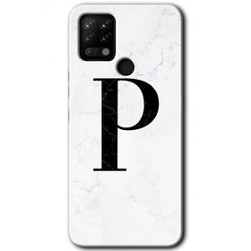 Tecno Pova Beyaz Mermer Desenli P Harfi Baskılı Uyumlu Silikon Kılıf