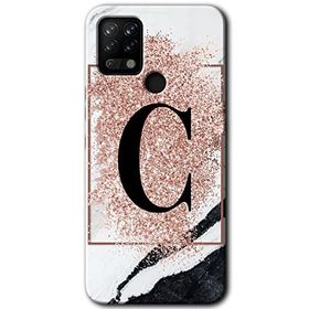 Tecno Pova Pembe Mermer Desenli C Harfi Baskılı Uyumlu Silikon Kılıf
