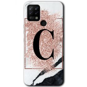 Tecno Pova Pembe Mermer Desenli C Harfi Baskılı Uyumlu Silikon Kılıf