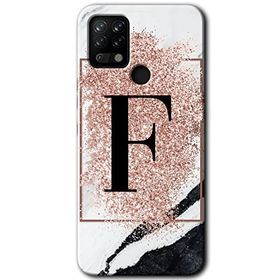 Tecno Pova Pembe Mermer Desenli F Harfi Baskılı Uyumlu Silikon Kılıf