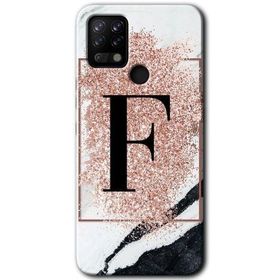 Tecno Pova Pembe Mermer Desenli F Harfi Baskılı Uyumlu Silikon Kılıf