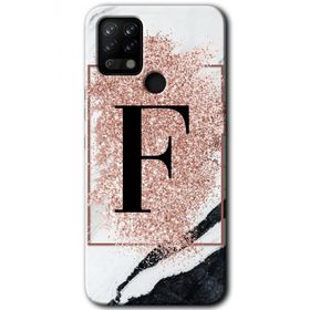 Tecno Pova Pembe Mermer Desenli F Harfi Baskılı Uyumlu Silikon Kılıf