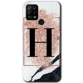 Tecno Pova Pembe Mermer Desenli H Harfi Baskılı Uyumlu Silikon Kılıf