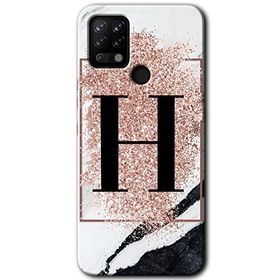 Tecno Pova Pembe Mermer Desenli H Harfi Baskılı Uyumlu Silikon Kılıf