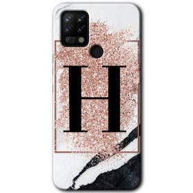 Tecno Pova Pembe Mermer Desenli H Harfi Baskılı Uyumlu Silikon Kılıf