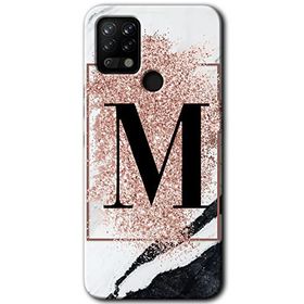 Tecno Pova Pembe Mermer Desenli M Harfi Baskılı Uyumlu Silikon Kılıf