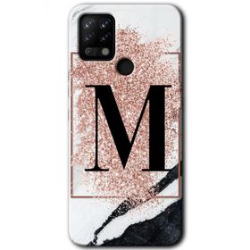 Tecno Pova Pembe Mermer Desenli M Harfi Baskılı Uyumlu Silikon Kılıf
