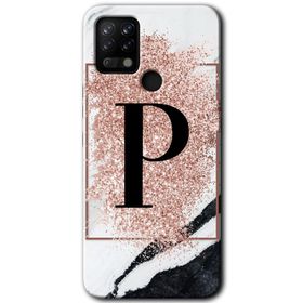 Tecno Pova Pembe Mermer Desenli P Harfi Baskılı Uyumlu Silikon Kılıf