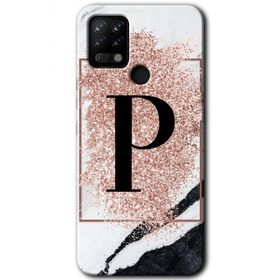 Tecno Pova Pembe Mermer Desenli P Harfi Baskılı Uyumlu Silikon Kılıf