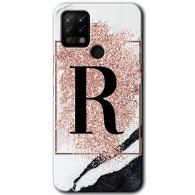 Tecno Pova Pembe Mermer Desenli R Harfi Baskılı Uyumlu Silikon Kılıf