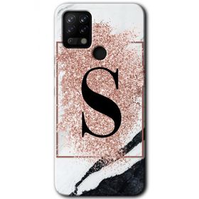 Tecno Pova Pembe Mermer Desenli Ş Harfi Baskılı Uyumlu Silikon Kılıf