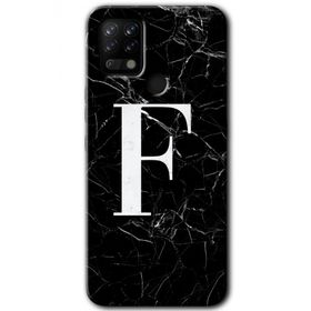 Tecno Pova Siyah Mermer Desenli F Harfi Baskılı Uyumlu Silikon Kılıf