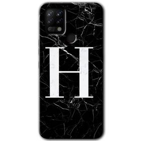 Tecno Pova Siyah Mermer Desenli H Harfi Baskılı Uyumlu Silikon Kılıf