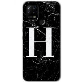 Tecno Pova Siyah Mermer Desenli H Harfi Baskılı Uyumlu Silikon Kılıf