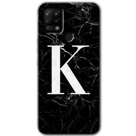 Tecno Pova Siyah Mermer Desenli K Harfi Baskılı Uyumlu Silikon Kılıf