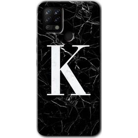 Tecno Pova Siyah Mermer Desenli K Harfi Baskılı Uyumlu Silikon Kılıf