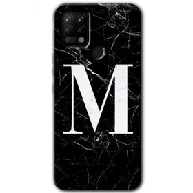 Tecno Pova Siyah Mermer Desenli M Harfi Baskılı Uyumlu Silikon Kılıf