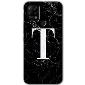 Tecno Pova Siyah Mermer Desenli T Harfi Baskılı Uyumlu Silikon Kılıf