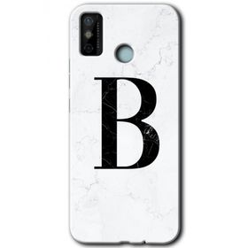 Tecno Spark 6 Go Beyaz Mermer Desenli B Harfi Baskılı Uyumlu Silikon Kılıf